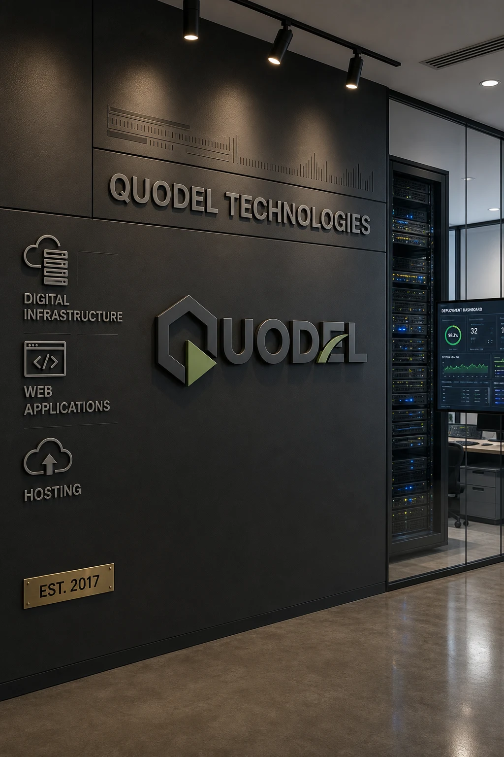 Quodel office craft wall and digital infrastructure workspace